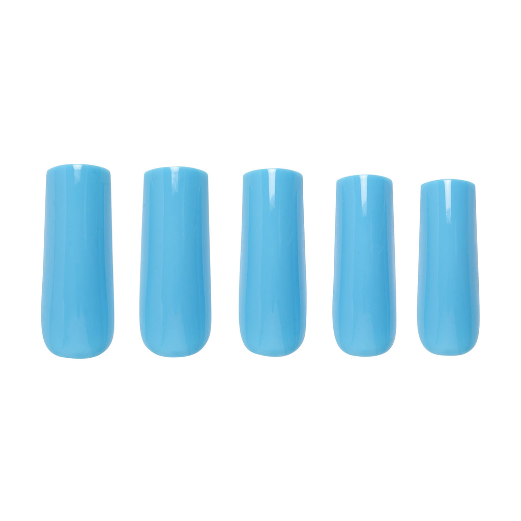 Tres She press on acrylic nails in long square bright blue