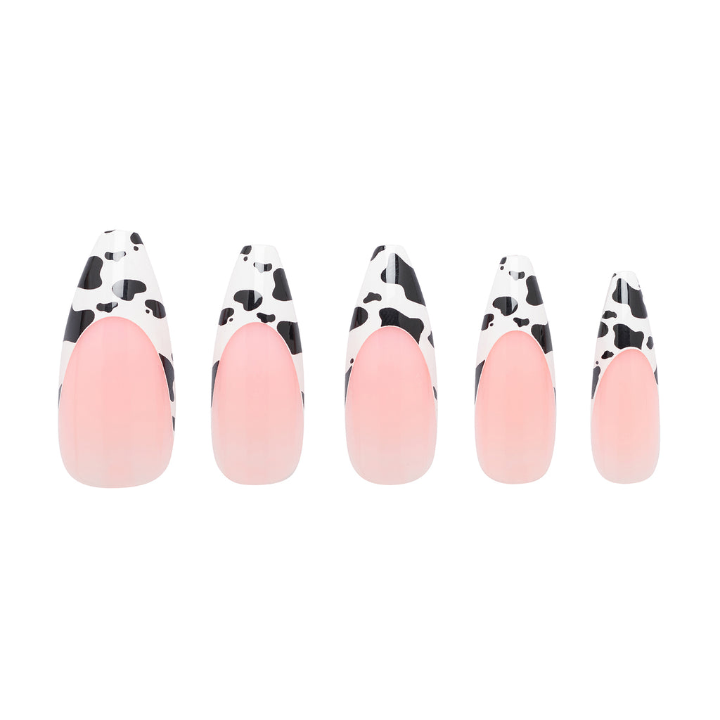 Cow print French tip press on nails in five sizes