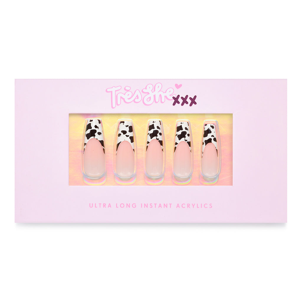 Tres She pink product box with Big Moood nails coffin shape, ultra long length