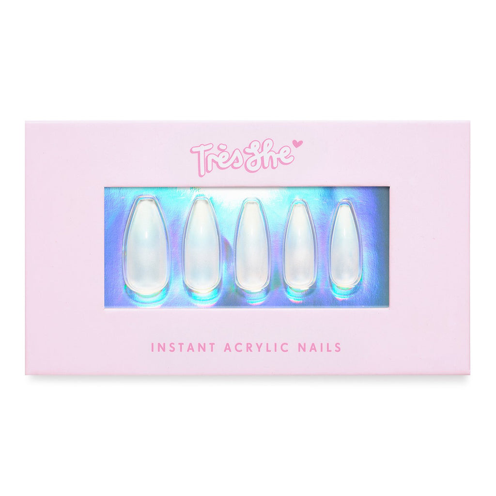 Très She Crystal acrylic nail set in pink product box
