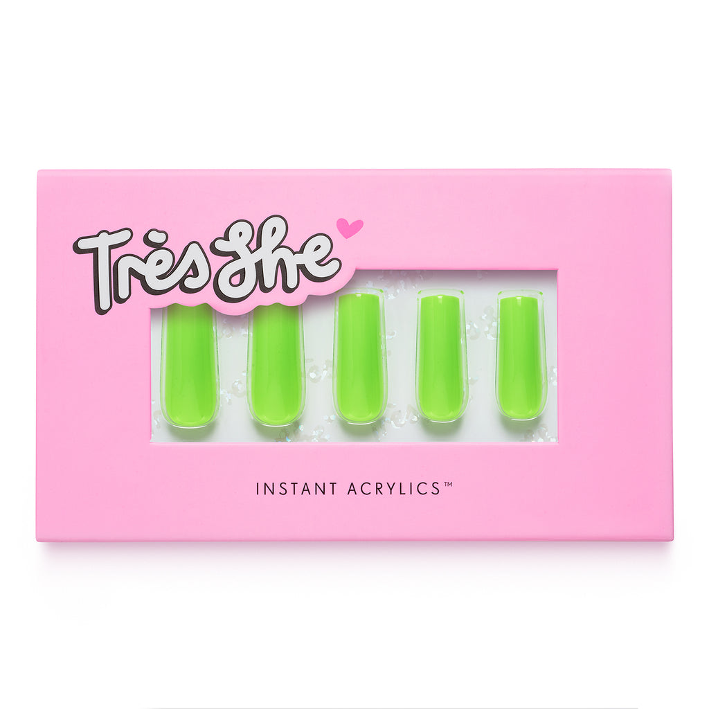 Tres She instant acrylic press on nails in bright green long square
