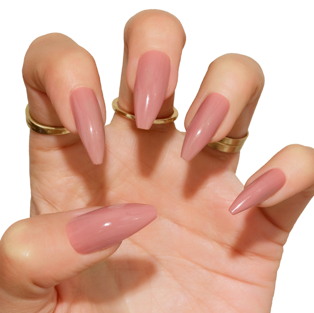 Tres She Sex Tape universal nude press on nails in long tapered ballerina